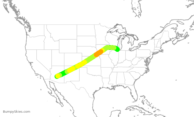 Turbulence forecast map for AAL2201, PHX to ORD