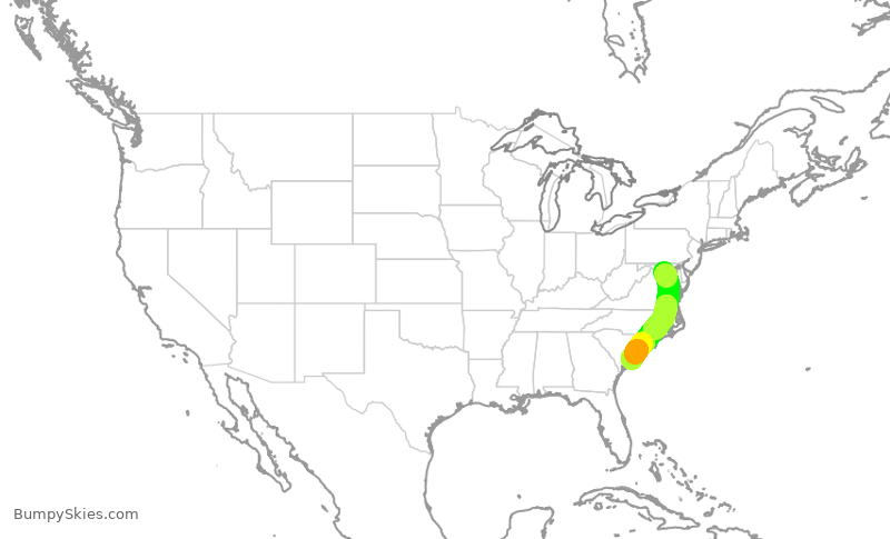 Turbulence forecast map for AAL2203, DCA to CHS