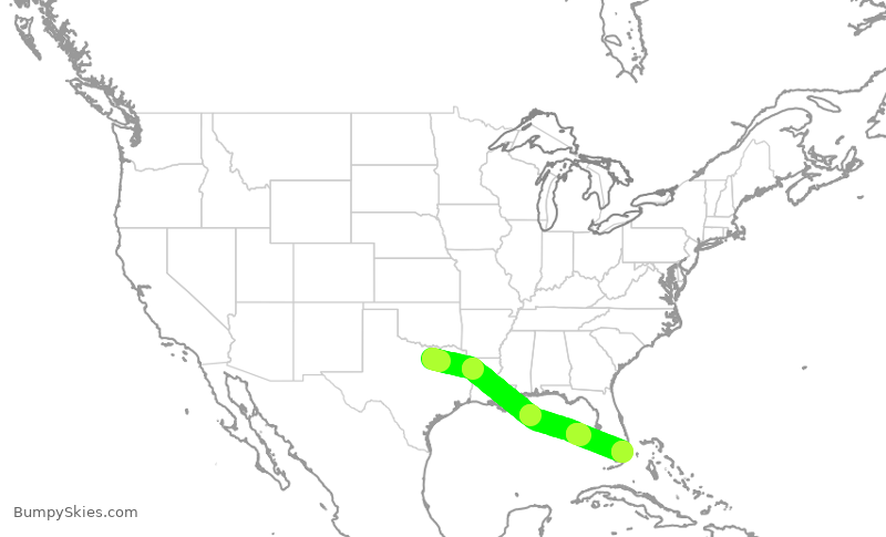 Turbulence forecast map for AAL2206, DFW to MIA