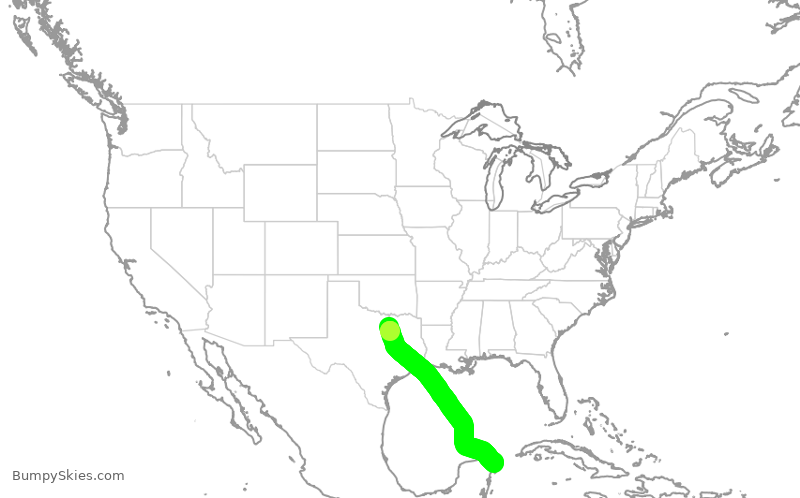 Turbulence forecast map for AAL2207, DFW to CUN