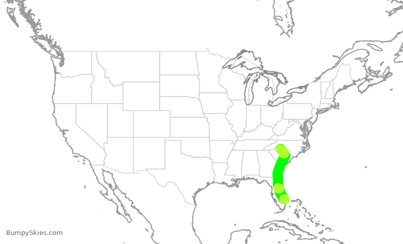 Turbulence forecast map for AAL2208, DJT to CLT