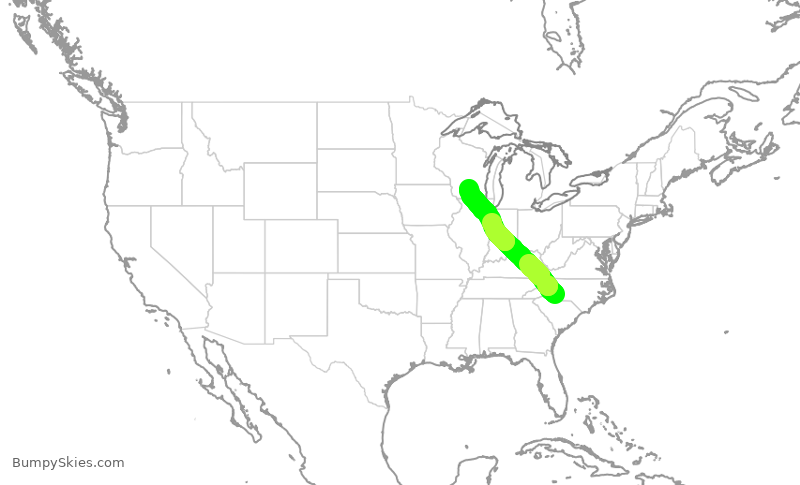 Turbulence forecast map for AAL2211, CLT to MSN