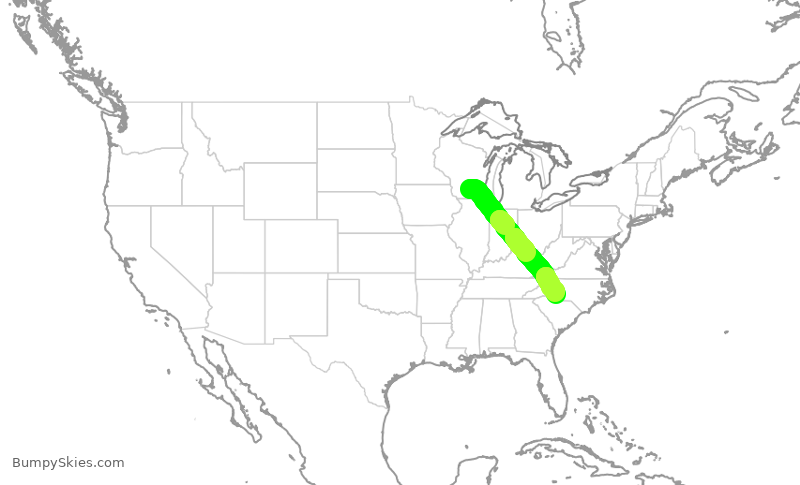 Turbulence forecast map for AAL2211, MSN to CLT