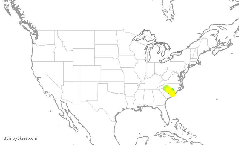 Turbulence forecast map for AAL2212, MYR to CLT