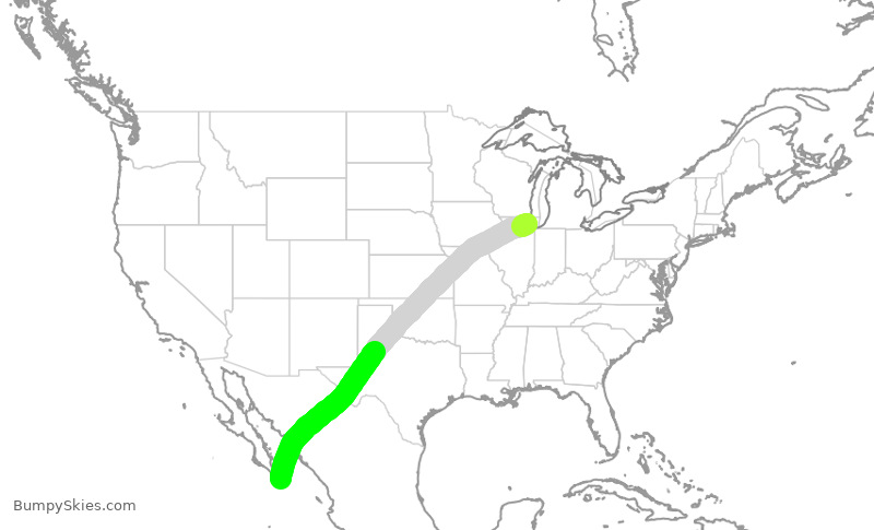 Turbulence forecast map for AAL2212, ORD to SJD