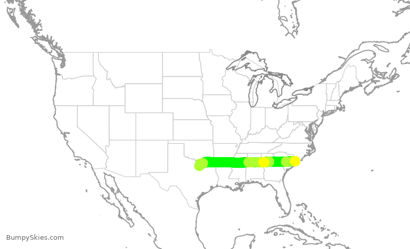 Turbulence forecast map for AAL2213, MYR to DFW