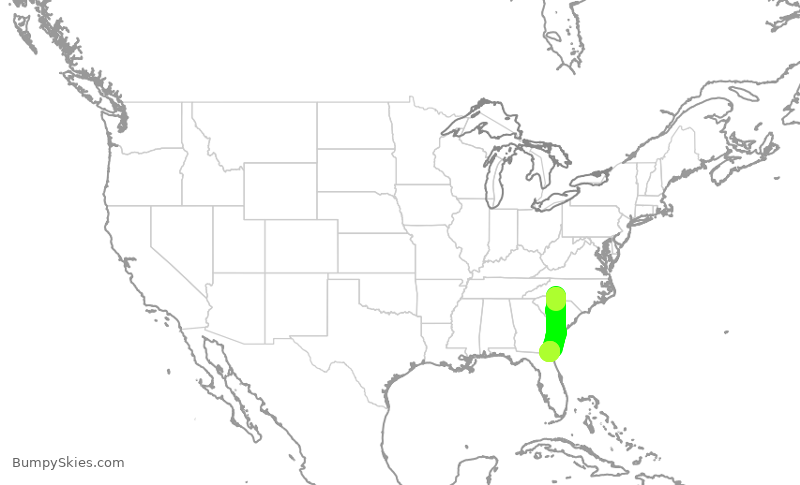 Turbulence forecast map for AAL2214, CLT to JAX