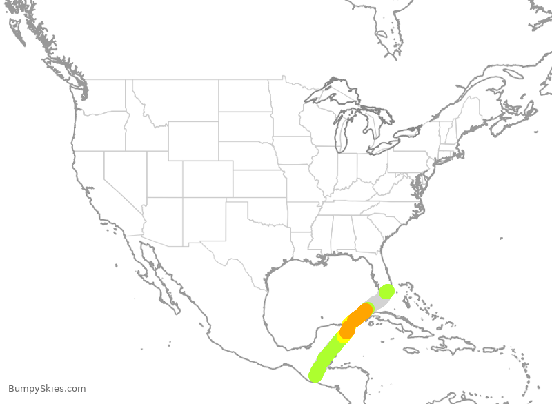 Turbulence forecast map for AAL2214, GUA to MIA