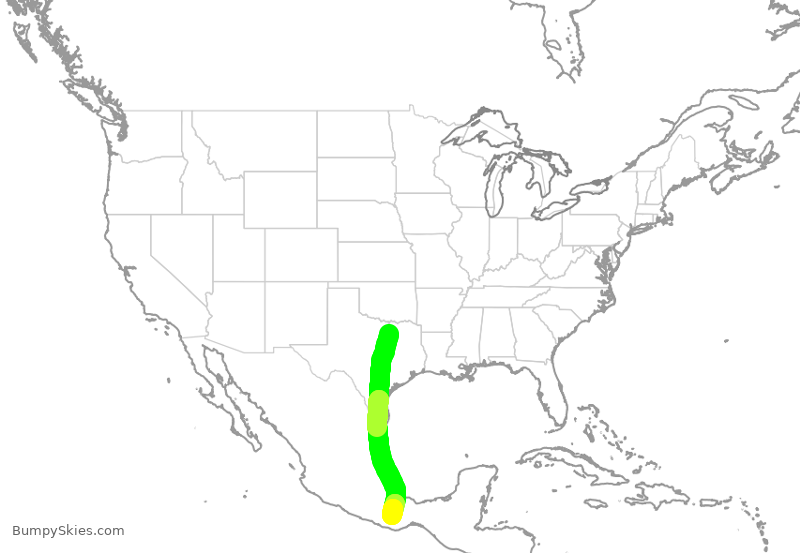 Turbulence forecast map for AAL2215, DFW to OAX
