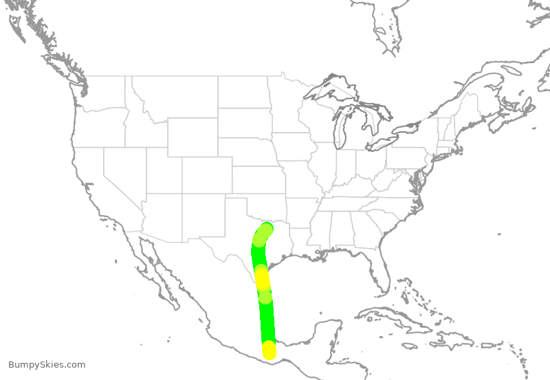 Turbulence forecast map for AAL2215, OAX to DFW