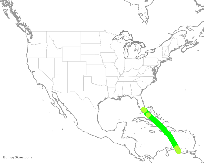 Turbulence forecast map for AAL2216, CCS to MIA