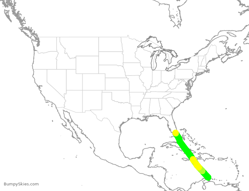 Turbulence forecast map for AAL2217, MIA to AUA
