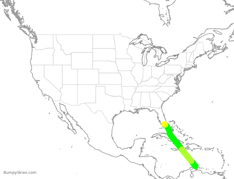 Turbulence forecast map for AAL2217, AUA to MIA