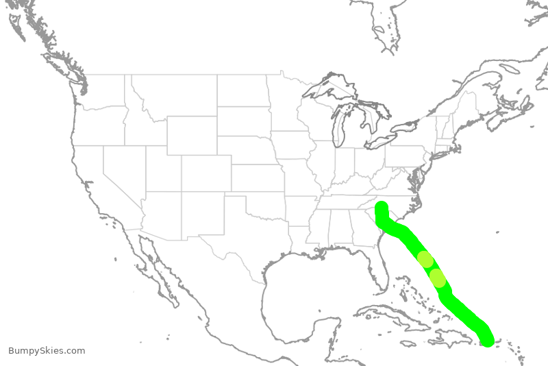 Turbulence forecast map for AAL2218, CLT to JSJ