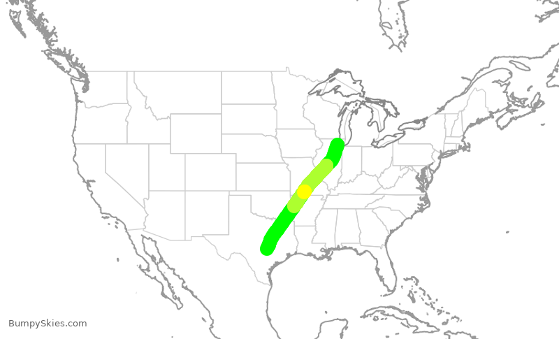 Turbulence forecast map for AAL2218, ORD to AUS
