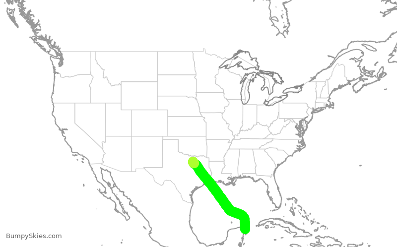 Turbulence forecast map for AAL2219, MUN to DFW