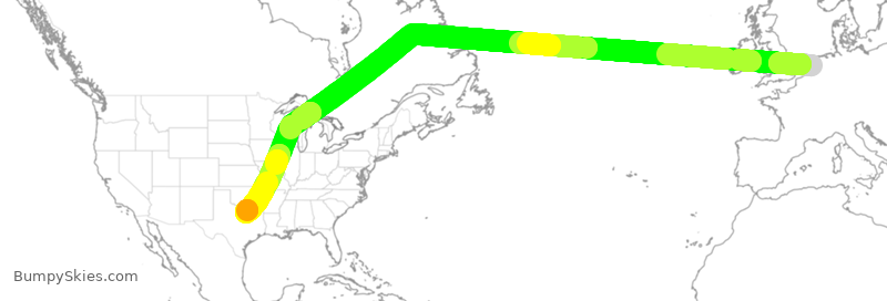 Turbulence forecast map for AAL221, AMS to DFW