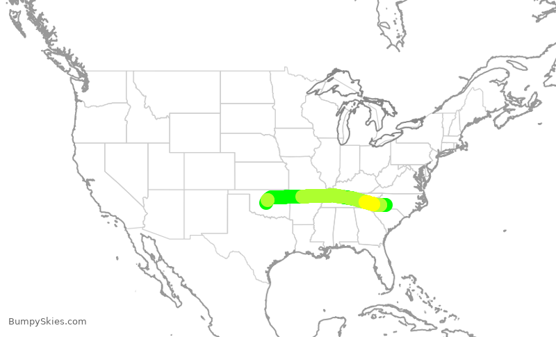 Turbulence forecast map for AAL2220, CLT to OKC