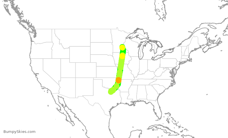 Turbulence forecast map for AAL2220, MSP to DFW