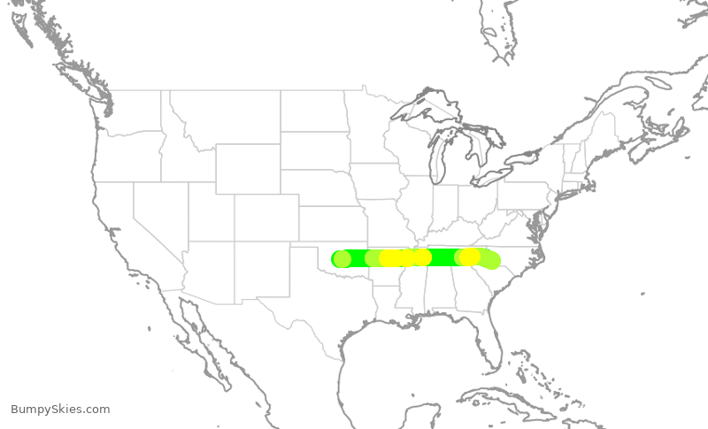 Turbulence forecast map for AAL2220, OKC to CLT