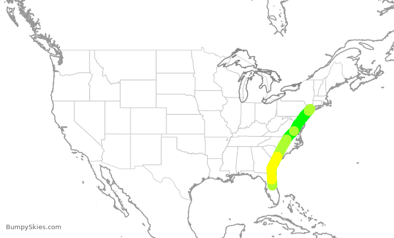 Turbulence forecast map for AAL2224, MCO to LGA