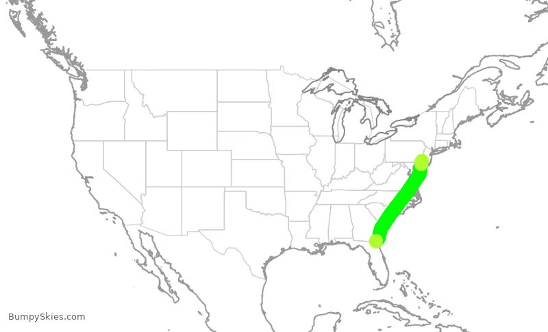 Turbulence forecast map for AAL2224, PHL to JAX