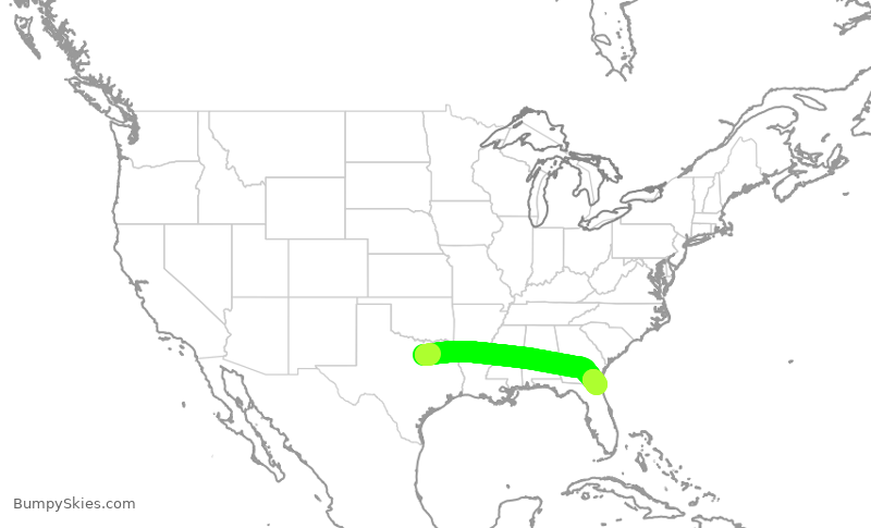 Turbulence forecast map for AAL2225, DFW to JAX