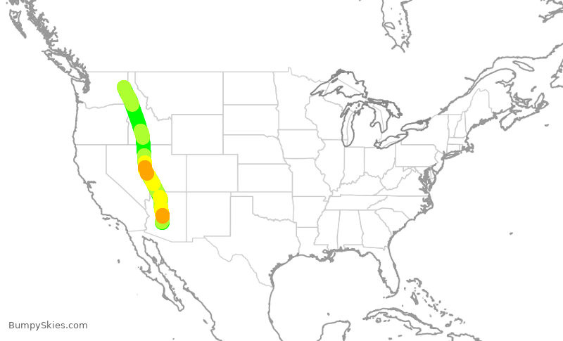 Turbulence forecast map for AAL2225, GEG to PHX