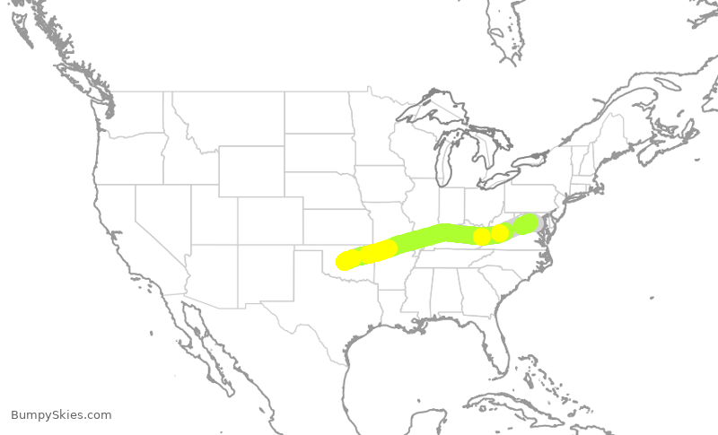 Turbulence forecast map for AAL2225, OKC to DCA