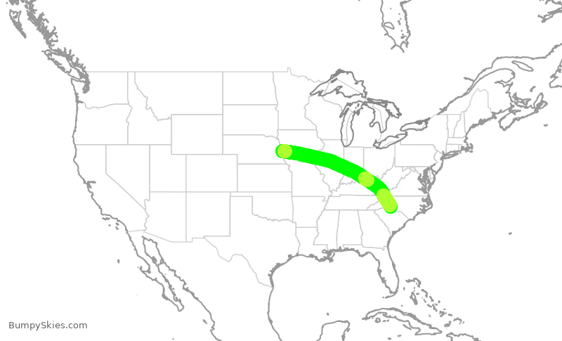 Turbulence forecast map for AAL2225, OMA to CLT