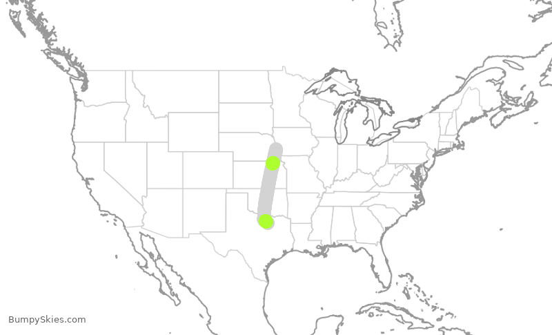 Turbulence forecast map for AAL2226, OMA to DFW