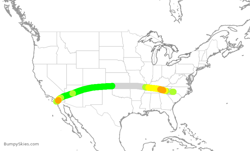 Turbulence forecast map for AAL2227, CLT to SAN
