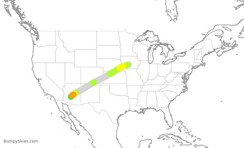 Turbulence forecast map for AAL2228, DSM to PHX