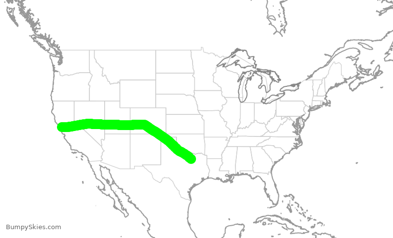 Turbulence forecast map for AAL2228, SFO to DFW