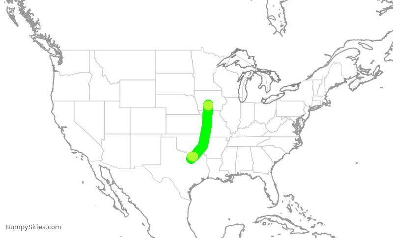 Turbulence forecast map for AAL2229, DSM to DFW