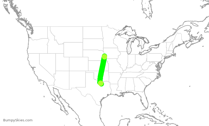 Turbulence forecast map for AAL2229, OMA to DFW