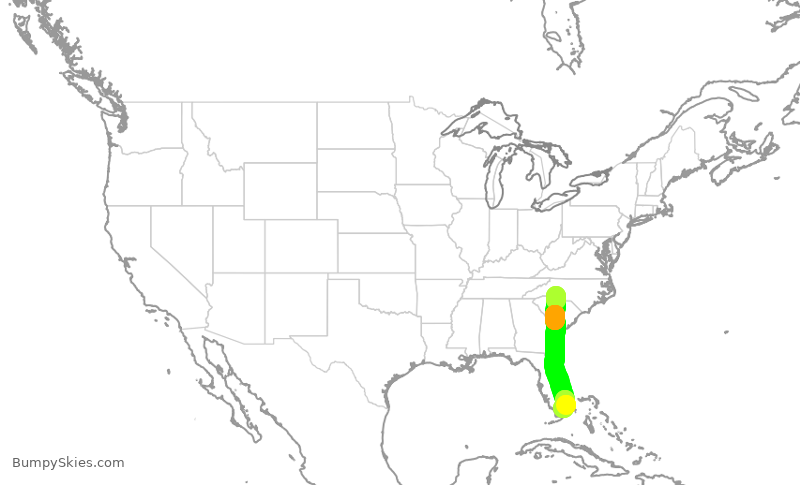 Turbulence forecast map for AAL2231, CLT to MIA