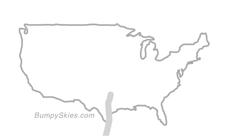 Map of continental US with illustrated flight path and turbulence forecast (described in text below)