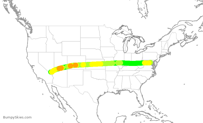 Turbulence forecast map for AAL2236, DCA to LAS