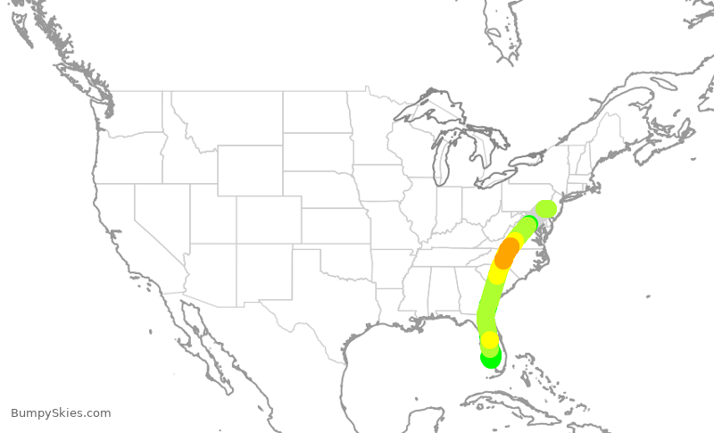 Turbulence forecast map for AAL2236, PHL to RSW