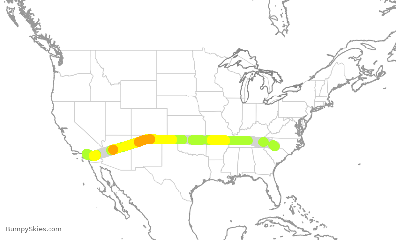 Turbulence forecast map for AAL2237, ONT to CLT