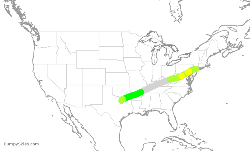 Turbulence forecast map for AAL2238, LGA to DFW