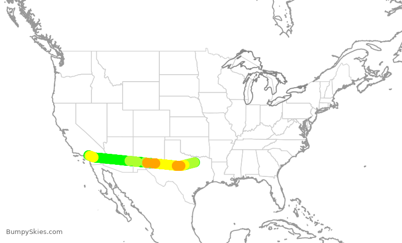 Turbulence forecast map for AAL2239, ONT to DFW