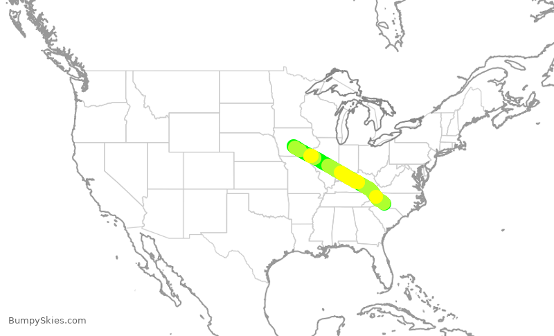 Turbulence forecast map for AAL2241, CLT to DSM