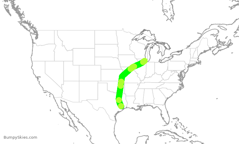 Turbulence forecast map for AAL2243, IAH to ORD