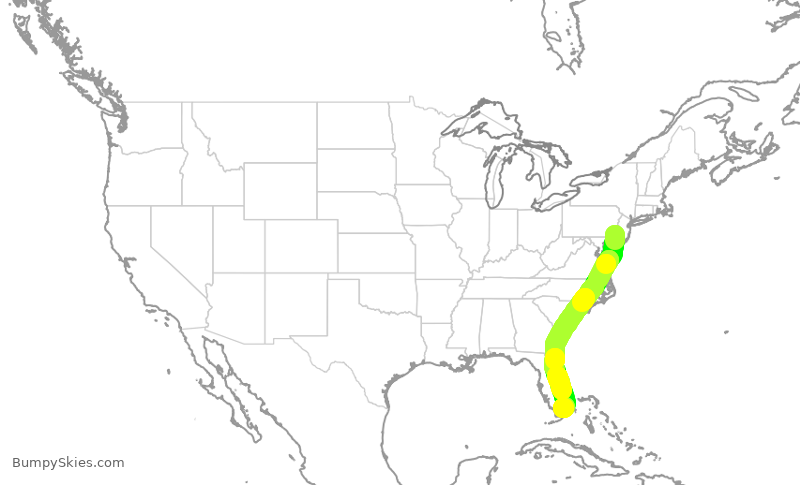 Turbulence forecast map for AAL2243, PHL to MIA