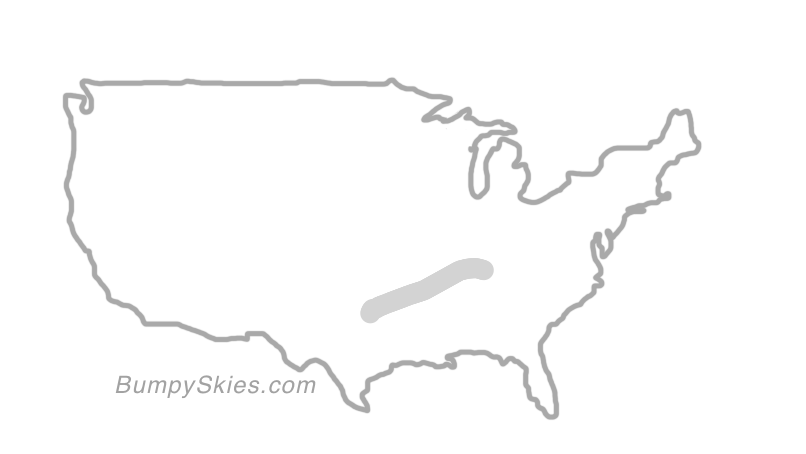 Map of continental US with illustrated flight path and turbulence forecast (described in text below)