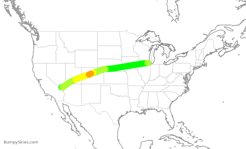 Turbulence forecast map for AAL2244, ORD to LAS