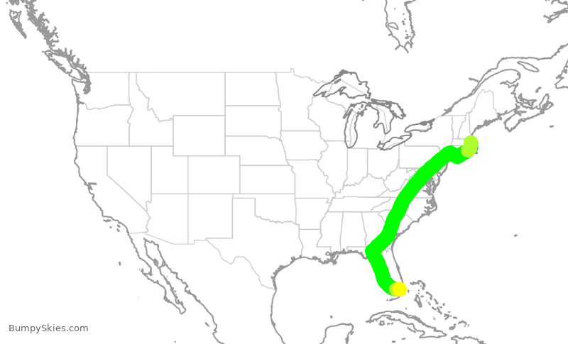 Turbulence forecast map for AAL2247, BOS to MIA