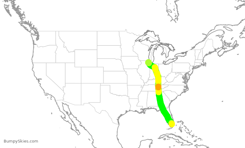 Turbulence forecast map for AAL2247, MIA to ORD
